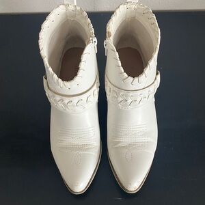 Altar’d State White Women's Faux Leather Ankle Boots with Braided Strap